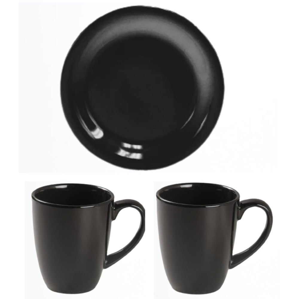 Dover & York Black Set of 2 Cups 1 Dinner Plate